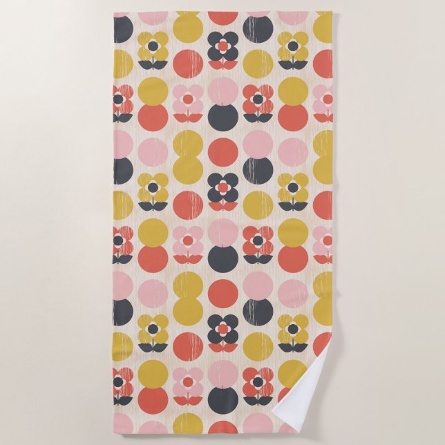 Mid-Century Modern Flower Pattern Beach Towel (Front)