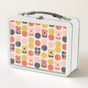 Mid-Century Modern Flower Pattern Metal Lunch Box