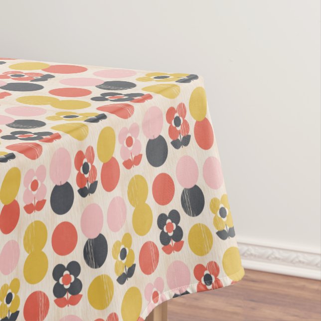 Mid-Century Modern Flower Pattern Tablecloth (In Situ)