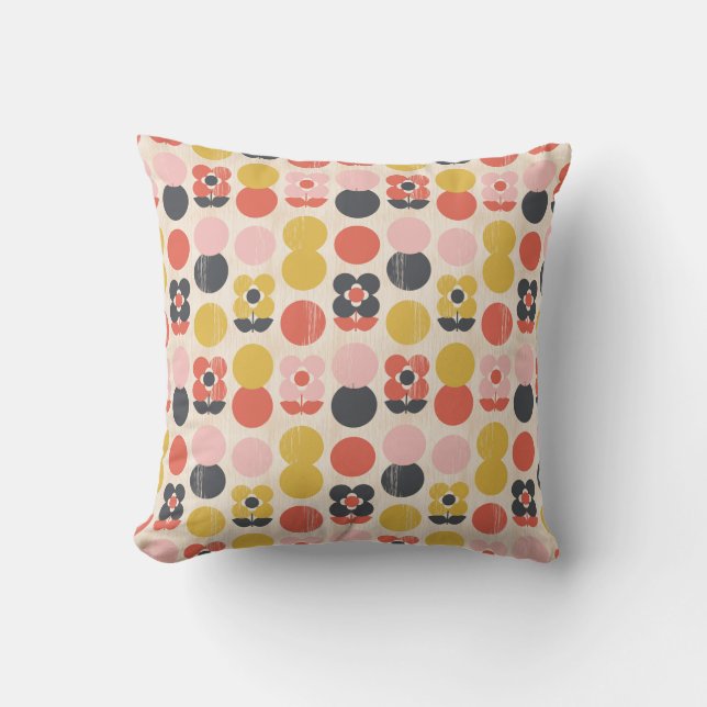 Mid-Century Modern Flower Pattern Throw Pillow (Front)