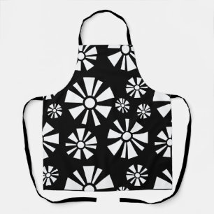 Mid Century Modern Flowers Black White Apron