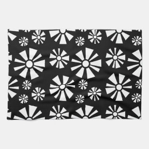 Mid Century Modern Flowers Black White Kitchen Towel