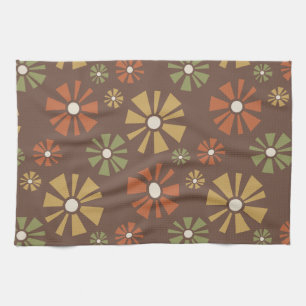 Mid Century Modern Flowers Earth Tones Kitchen Towel