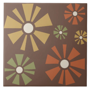 Mid Century Modern Flowers Earth Tones Tile