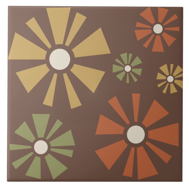 Mid Century Modern Flowers Earth Tones Tile (Front)