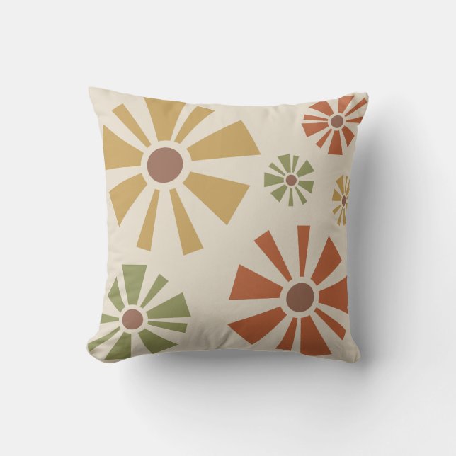 Mid Century Modern Flowers Multicolored Throw Pillow (Front)