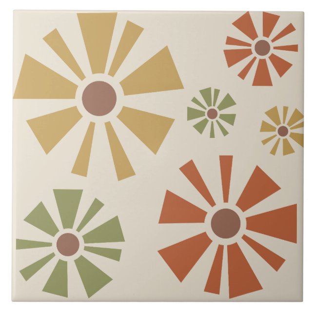 Mid Century Modern Flowers Multicolored Tile (Front)