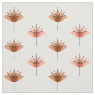 Mid Century Modern Flowers Orange Fabric