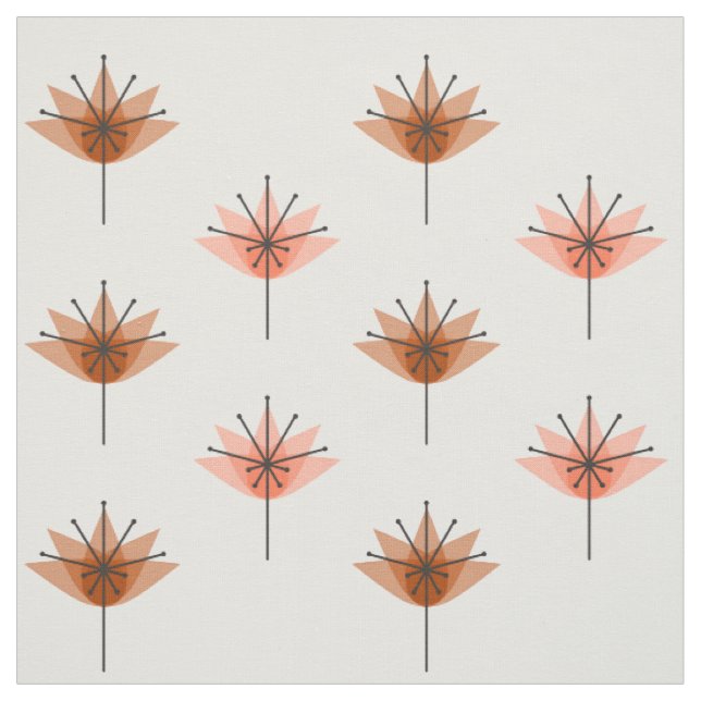 Mid Century Modern Flowers Orange Fabric (Swatch)