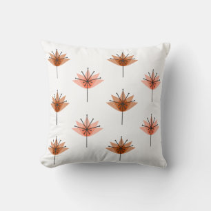 Mid Century Modern Flowers Orange Throw Pillow
