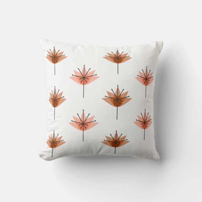 Mid Century Modern Flowers Orange Throw Pillow (Front)