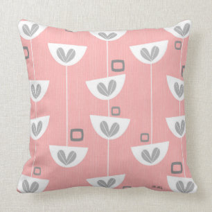 Mid-Century Modern Flowers Pink Grey by Gail Gabel Throw Pillow