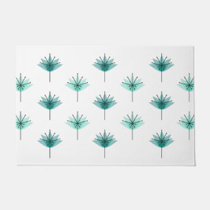 Mid Century Modern Flowers Turquoise Doormat