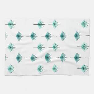 Mid Century Modern Flowers Turquoise Kitchen Towel