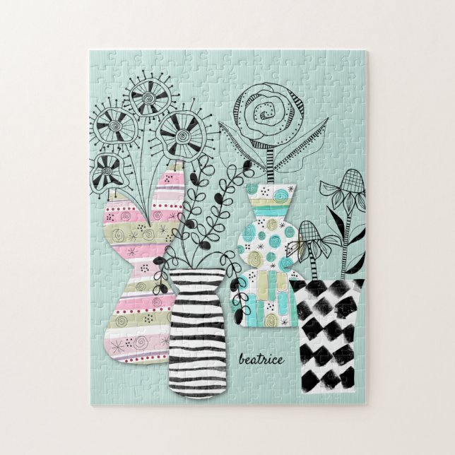 Mid Century Modern Flowers Vases Custom Jigsaw Puzzle (Vertical)