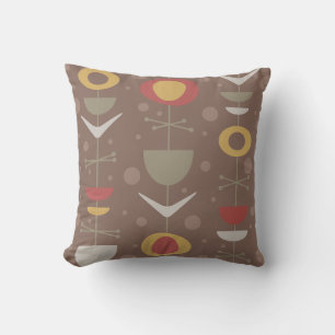 Mid Century Modern Garden Brown Throw Pillow