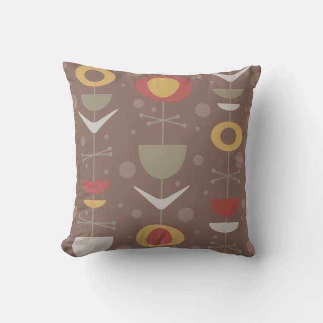 Mid Century Modern Garden Brown Throw Pillow (Front)