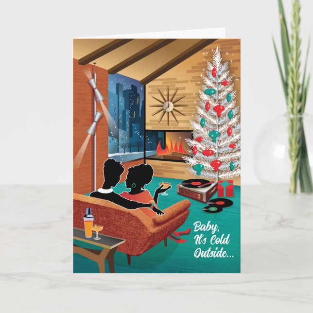 Mid-Century Modern Gay Christmas Card Girl Couple (Front)