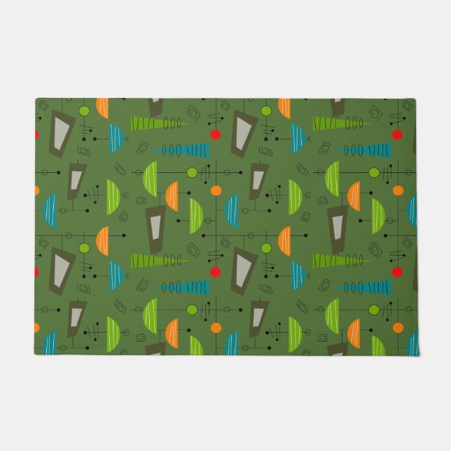 Mid-Century Modern Geometric Abstract Green Doormat (Front)