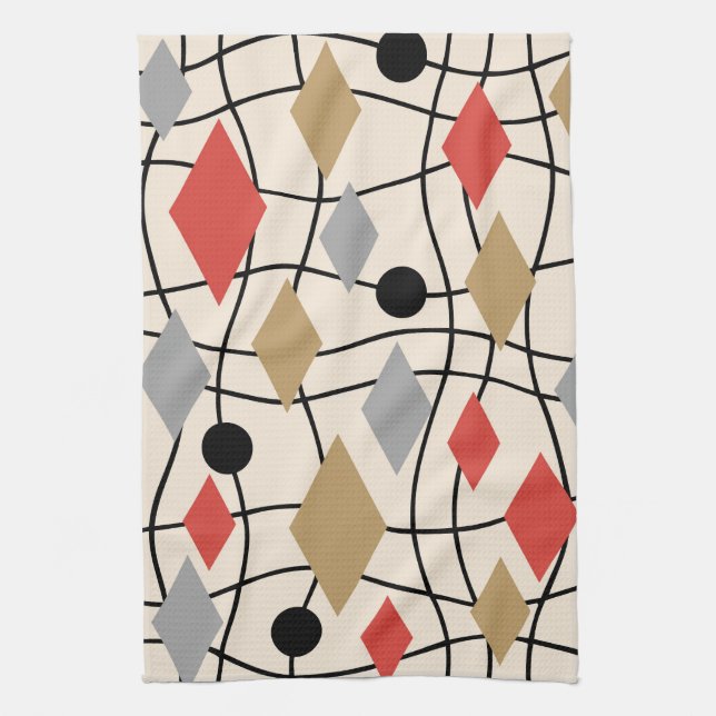 Mid Century Modern Geometric Abstract Kitchen Towel (Vertical)