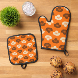 Mid Century Modern Geometric Abstract Pattern Oven Mitt & Pot Holder Set