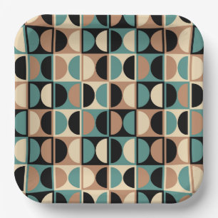 Mid Century Modern Geometric Abstract Pattern Paper Plate
