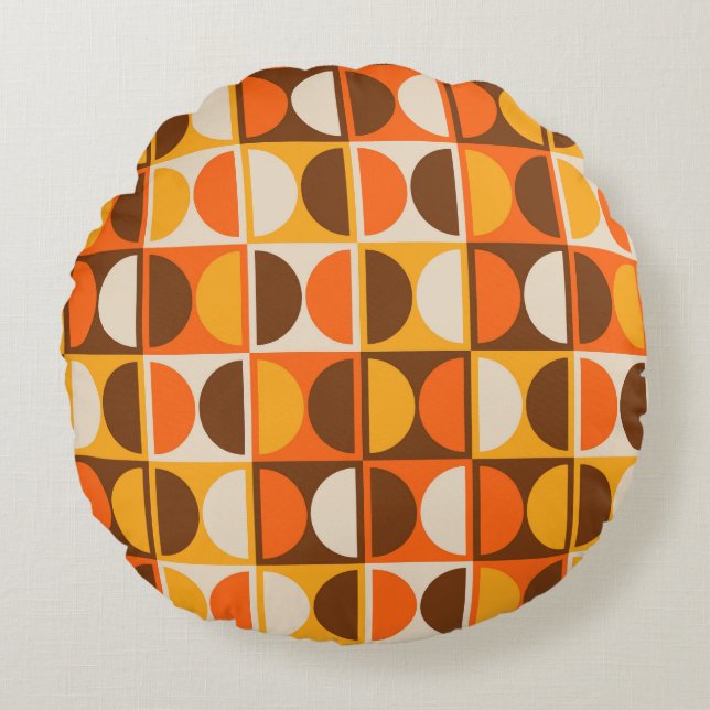 Mid Century Modern Geometric Abstract Pattern Round Pillow (Front)