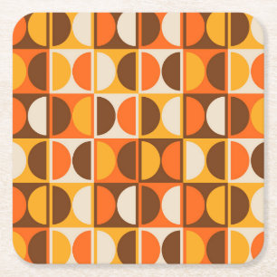Mid Century Modern Geometric Abstract Pattern Square Paper Coaster