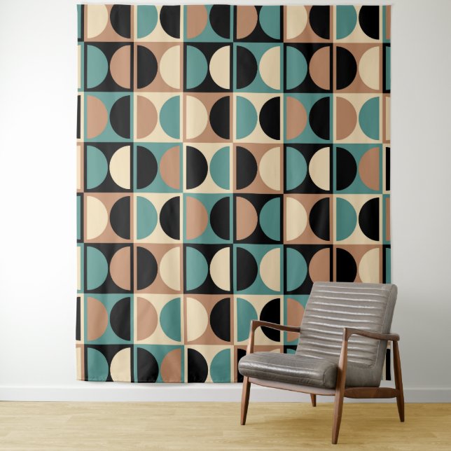 Mid Century Modern Geometric Abstract Pattern Tapestry (In Situ)