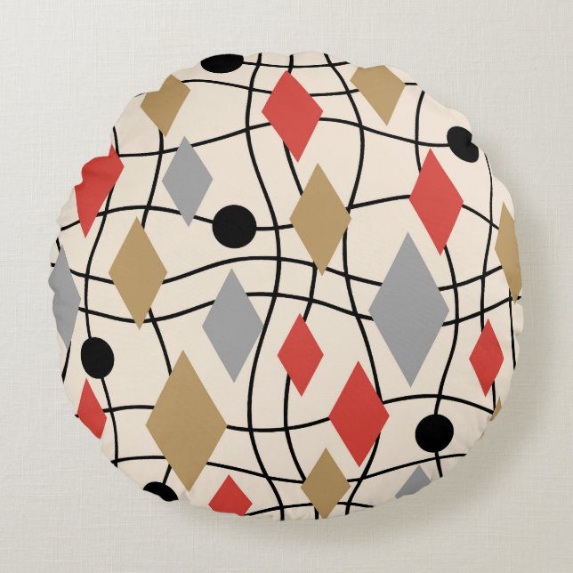 Mid Century Modern Geometric Abstract Round Pillow (Front)