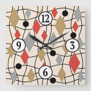 Mid Century Modern Geometric Abstract Square Wall Clock