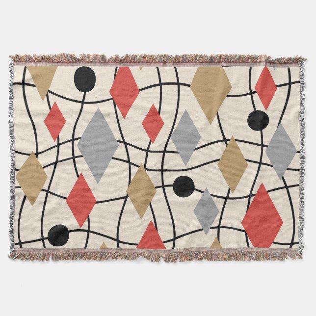 Mid Century Modern Geometric Abstract Throw Blanket (Front)