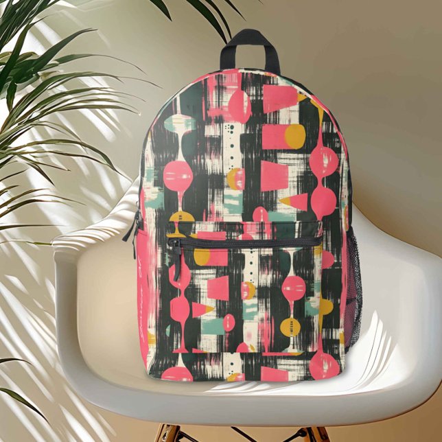Mid-Century Modern Geometric Abstraction Printed Backpack (Striking mid-century modern pattern featuring abstract geometric shapes.)
