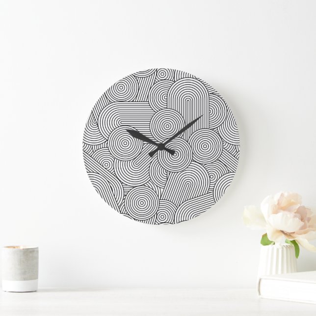 Mid Century Modern Geometric Arch Black White Large Clock (Home)