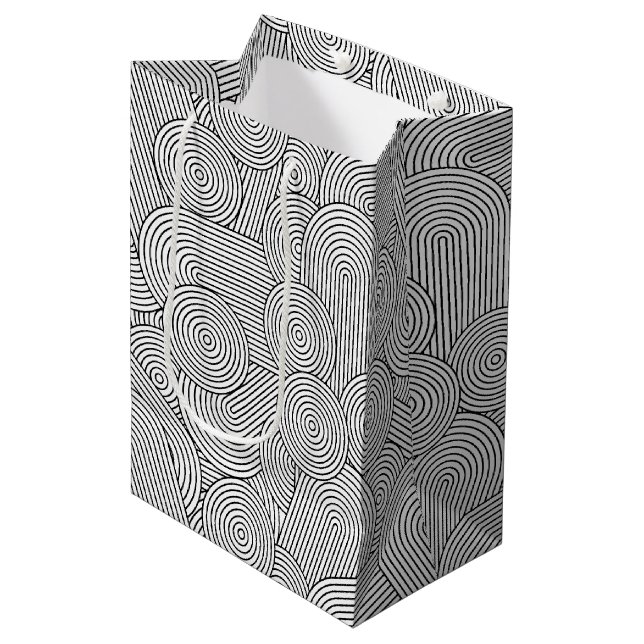 Mid Century Modern Geometric Arch Black White Medium Gift Bag (Front Angled)