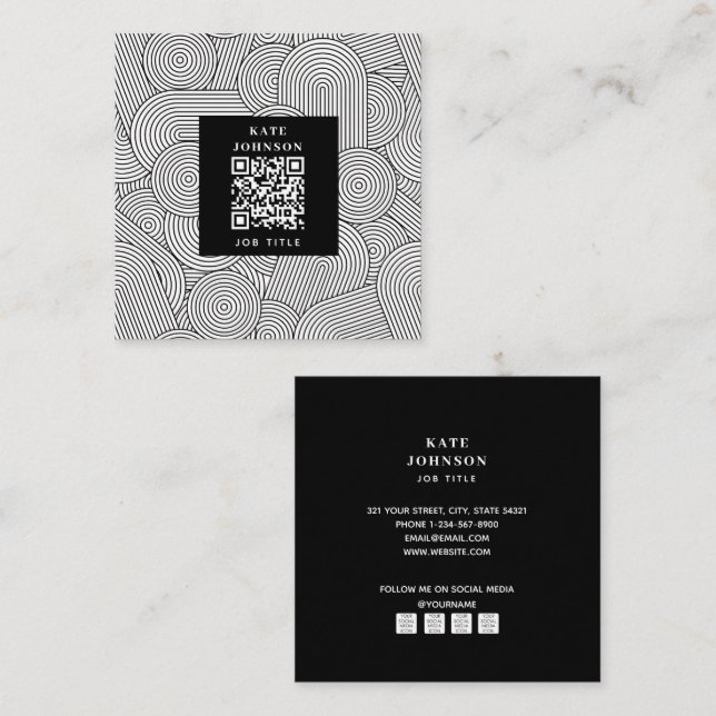 Mid Century Modern Geometric Arch Black White Square Business Card (Front/Back)