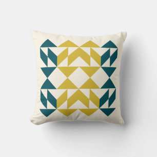 Mid Century Modern Geometric Art Design Teal Throw Pillow