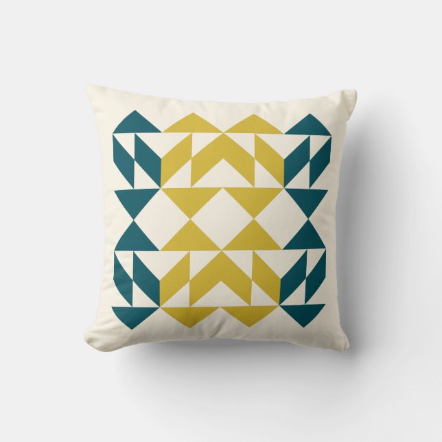 Mid Century Modern Geometric Art Design Teal Throw Pillow (Front)