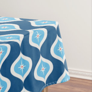 Mid-Century Modern geometric blue and white Tablecloth