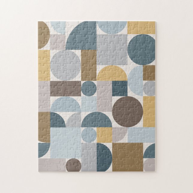 Mid Century Modern Geometric Blue Gold Jigsaw Puzzle (Vertical)