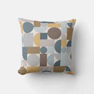 Mid Century Modern Geometric Blue Gold Throw Pillow