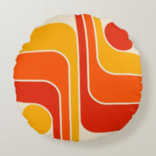 Mid Century Modern Geometric Design Round Pillow