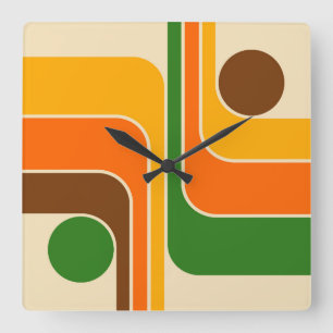 Mid Century Modern Geometric Design Square Wall Clock