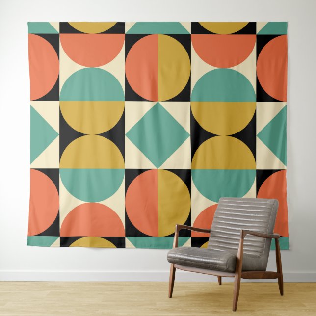Mid Century Modern Geometric Design Tapestry (In Situ (Horizontal))