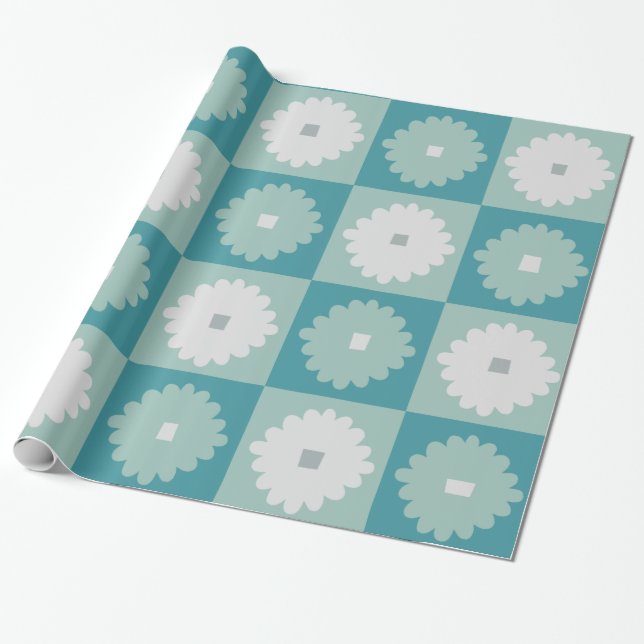 Mid Century Modern Geometric Flower Wrapping Paper (Unrolled)