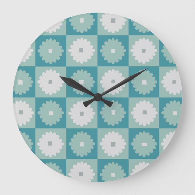 Mid Century Modern Geometric Flowers Wall Clock (Front)