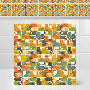 Mid Century Modern Geometric Fun Cat Retro Pattern Tile