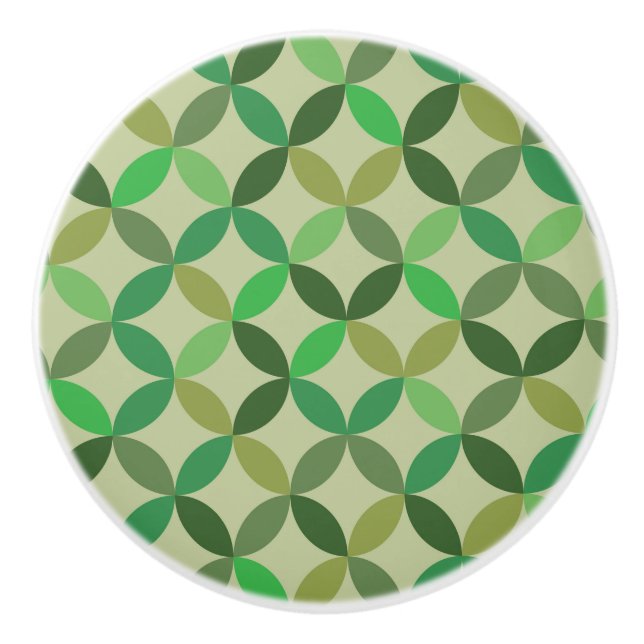 Mid century Modern Geometric Green Circles Pattern Ceramic Knob (Front)