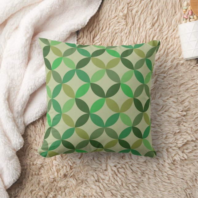 Mid century Modern Geometric Green Circles Pattern Throw Pillow (Blanket)
