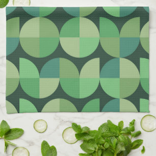 Mid Century Modern Geometric Green Pattern  Kitchen Towel